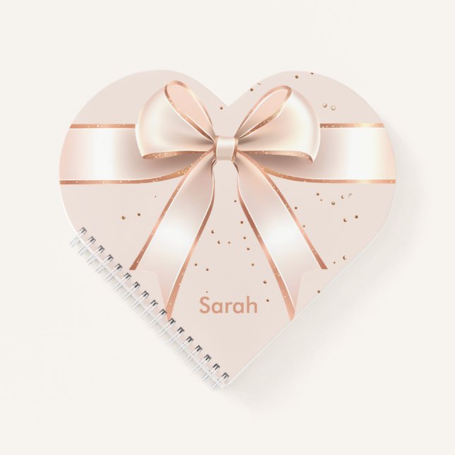 Carnet Cute pastel rose satin arc coeur personnalisé (Devant)