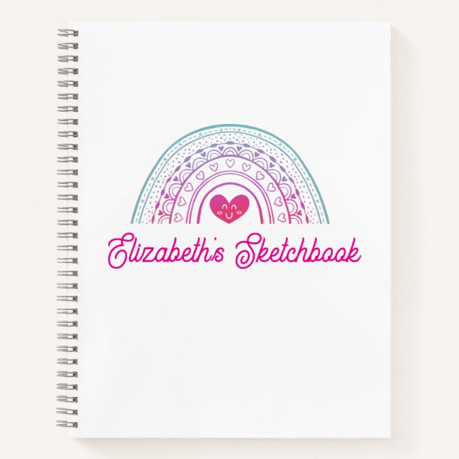 Carnet Cute Pink Boho Rainbow Girl sketchbook (Devant)