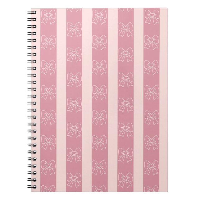 Carnet Cute Pink Bow Stripe Pattern – Girly Aesthetic (Devant)