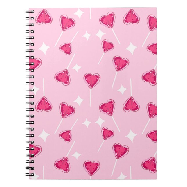 Carnet Cute Pink Heart Lollipop Seamless Pattern (Devant)