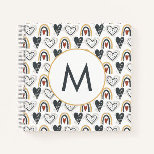 Carnet Cute Rainbow Hearts Boho Motif Monogramme initial