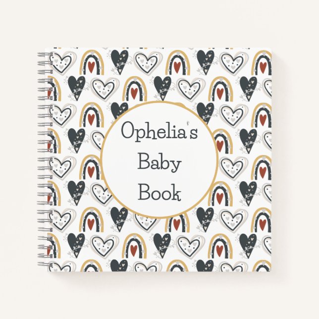 Carnet Cute Rainbow Hearts Boho Nom du Motif Baby Book (Devant)