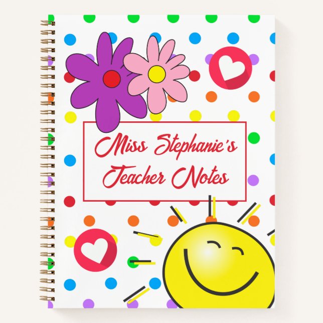 Carnet Cute Rainbow Polka Dot Sunshine Et Coeurs Enseigna (Devant)