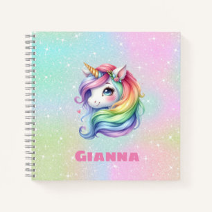 Carnet Cute Rainbow Unicorn Nom personnalisé