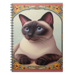 Carnet Cute réaliste Chat Siamese Colorée Frontière Flora