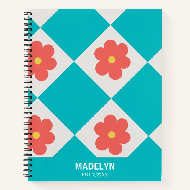 Carnet Cute Red flowers Personalized Name Spiral Notebook (Devant)