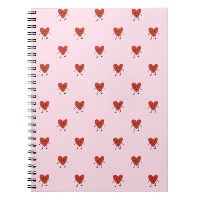 Carnet Cute Red Hearts Seamless Love Pattern on Pink (Devant)