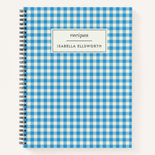 Carnet Cute Retro Bleu En vichy Plaid Recette personnalis