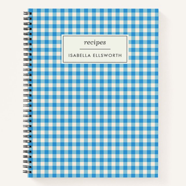 Carnet Cute Retro Bleu En vichy Plaid Recette personnalis (Devant)