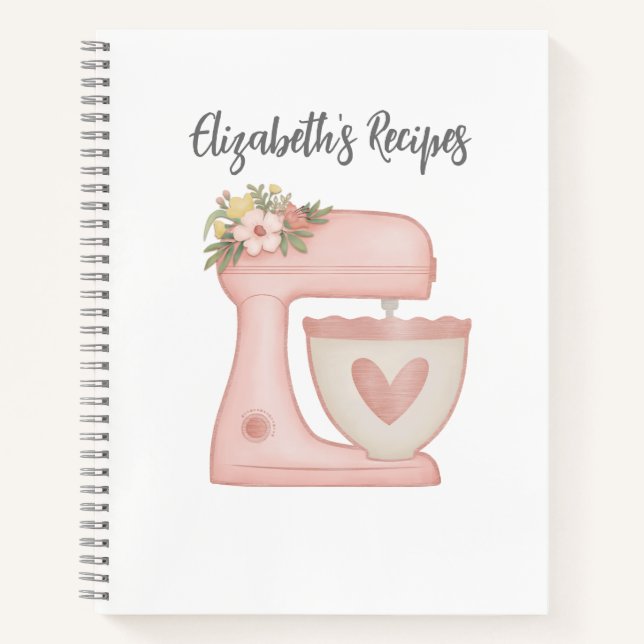 Carnet Cute Rose Floral Boulangerie Cake Mixer Recette (Devant)