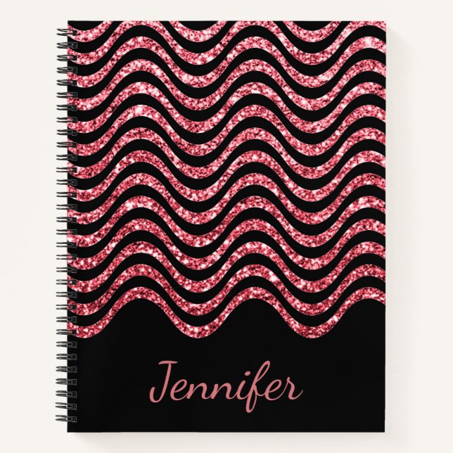 Carnet Cute Rose Gold Black Parties scintillant Chevron P (Devant)