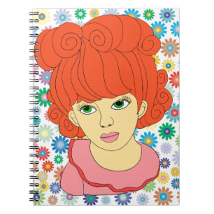 Carnet Cute Rouge Courlis cheveux Petite Fleur d'art
