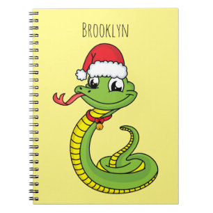 Carnet Cute serpent vert avec chapeau santa dessin animé