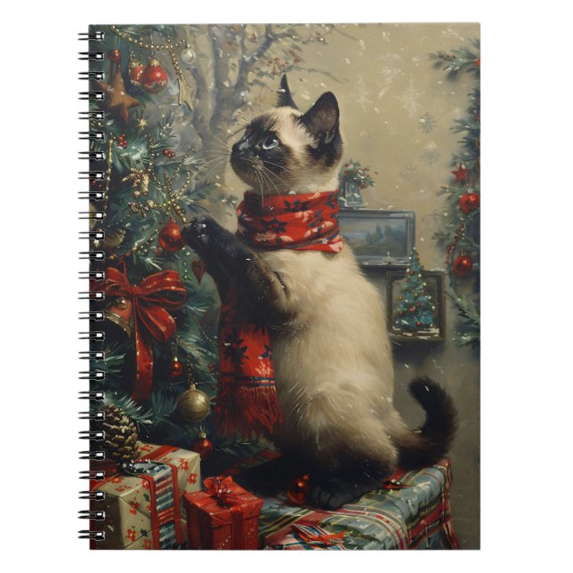 Carnet Cute Siamese Chat Noël Vintage (Devant)