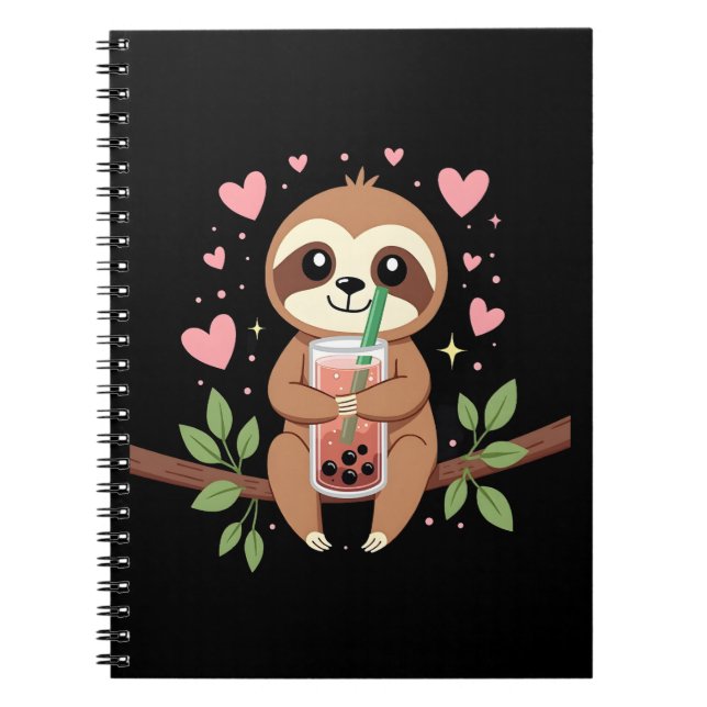 Carnet Cute Sloth Boba Bubble Milk Tea Kawaii Women Girls (Devant)