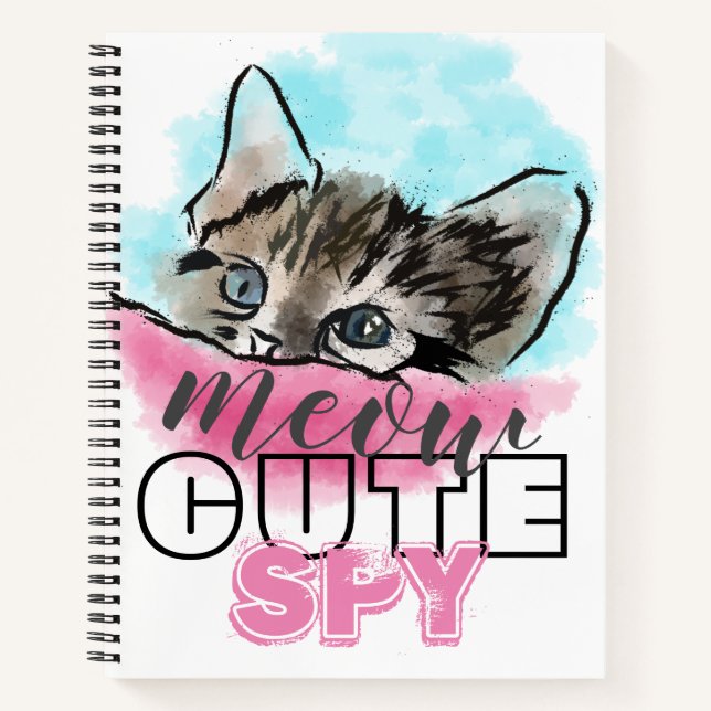 Carnet "CUTE SPY" | Funny Cute Kitten Rose Blue (Devant)