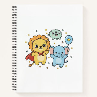 Carnet Cute Superhero Lion and Elephant Friends Cartoon