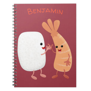 Carnet Cute sushi riz crevettes amis dessin animé
