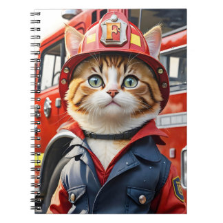 Carnet Cute Tabby Chat en Aquarelle Uniforme Firefighter