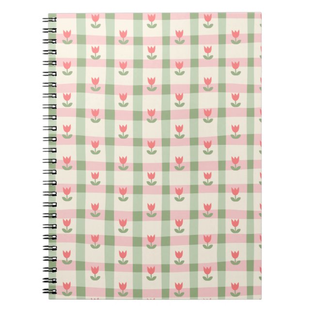 Carnet Cute Tulip Checkered Pattern | Pastel Floral  (Devant)