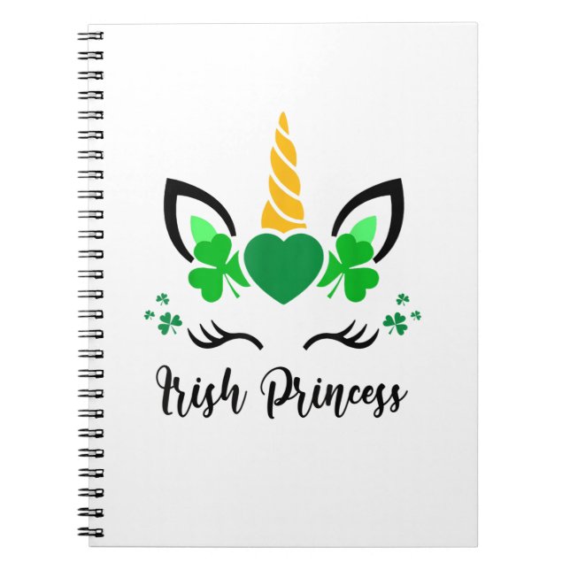 Carnet Cute Unicorn Face Shamrock irlandais Princesse St  (Devant)