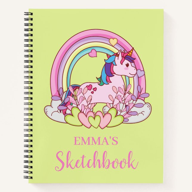 Carnet Cute Unicorn Floral Personnalisé Kids Sketchbook (Devant)