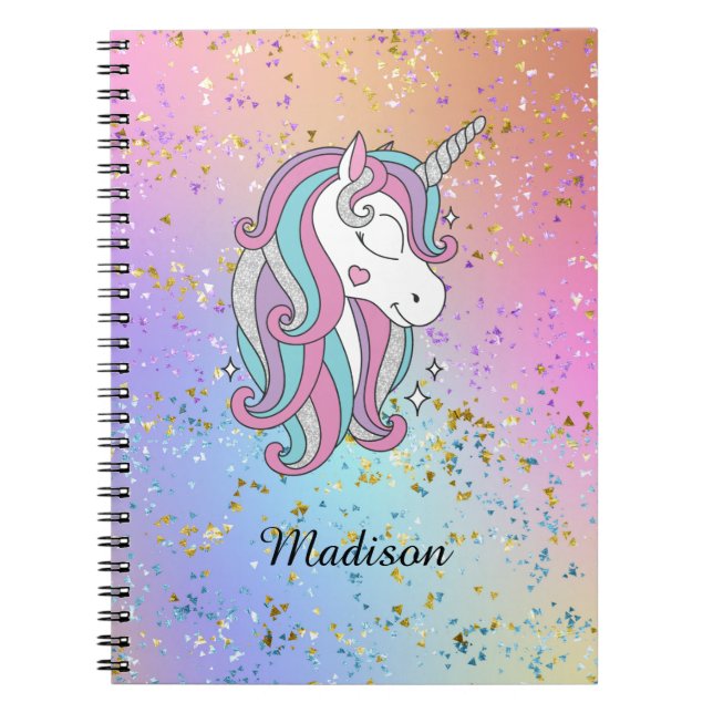 Carnet Cute Unicorn Ombre Arc-en-ciel Parties scintillant (Devant)