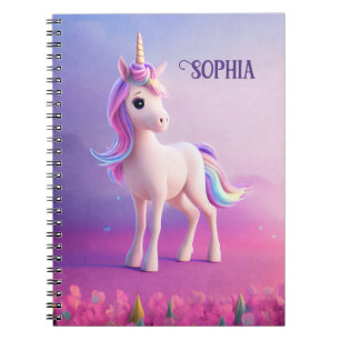 Carnet Cute Unicorne Blanche Avec Rose & Bleu Mane