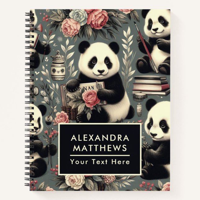 Carnet Cute Vintage Panda Floral (Devant)