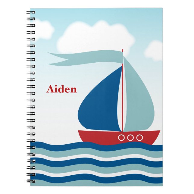 Carnet Cute voilier sur les vagues d'eau Monogramme (Devant)