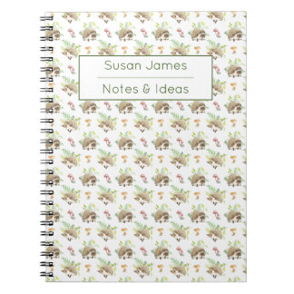 Carnet Cute Watercolor Hedgehog Notebook with Custom Name
