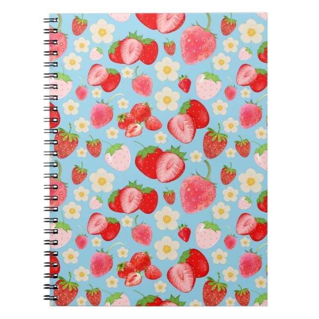 Carnet Cute Watercolor Strawberry Seamless Pattern (Devant)
