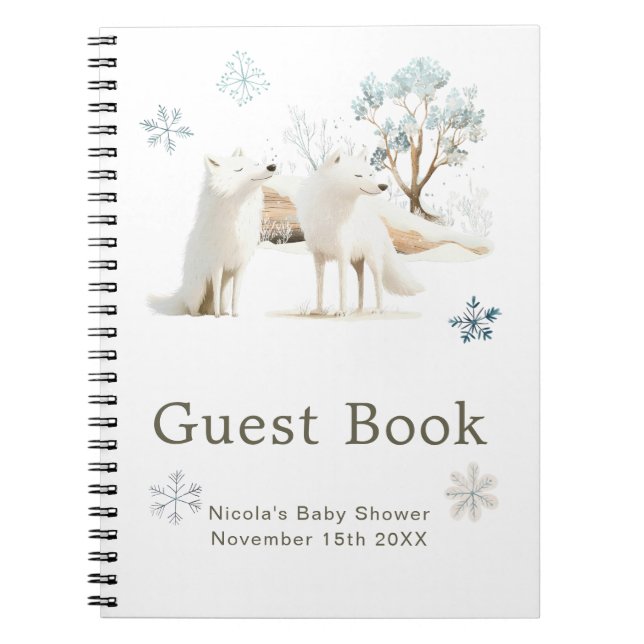 Carnet Cute Winter Arctic Wolf Baby Shower Guest Book (Devant)