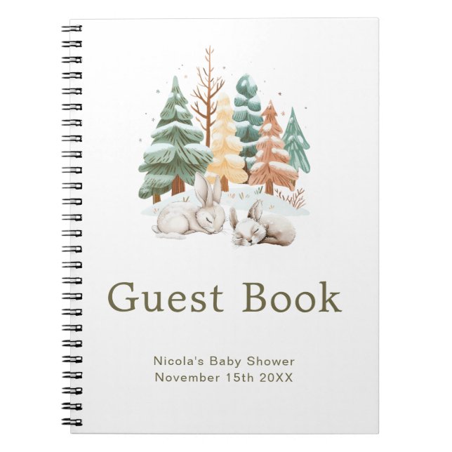 Carnet Cute Winter Rabbits Baby Shower Guest Book (Devant)