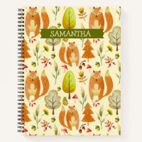 Cute Woodland Watercolor Fox Motif Fall Foliing