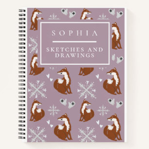 Carnet Cute Woodland Winter Fox Motif rose