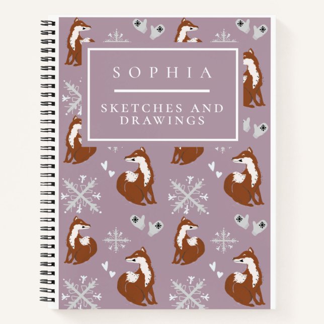 Carnet Cute Woodland Winter Fox Motif rose (Devant)