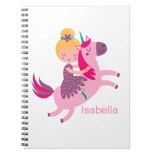 Carnet Cute Yellow Haired Girl équitation sur une licorne