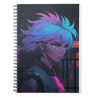 Carnet Cyberpunk Anime Girl with Neon Hair – Futuristic 