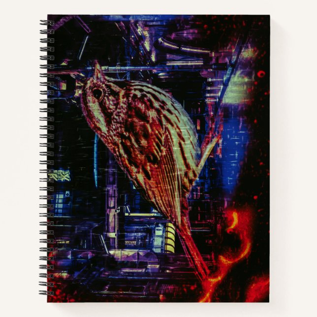 Carnet Cyberpunk Sparrow dans Neon Cityscape (Devant)