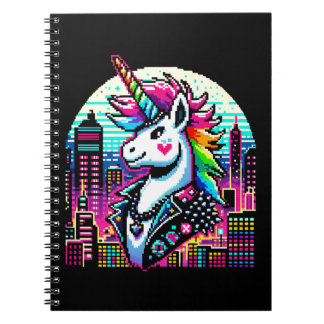 Carnet Cyberpunk Unicorn Neon Pixel Art Cityscape Design
