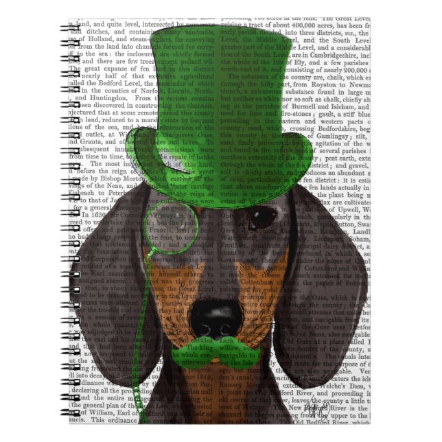 Carnet Dachshund avec Chapeau Vert Haut Chapeau Noir Tan  (Devant)