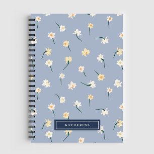 Carnet Daffodique à ressort floral   Dusty Blue Personnal