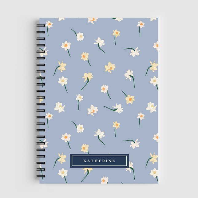 Carnet Daffodique à ressort floral | Dusty Blue Personnal (Créateur téléchargé)