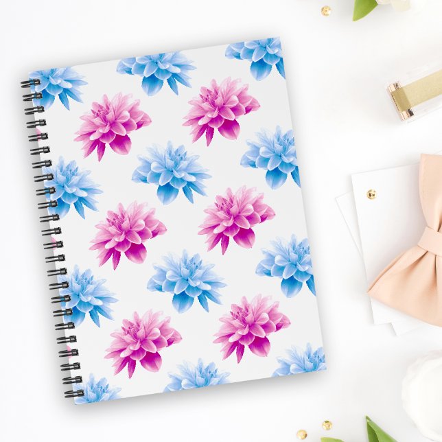 Carnet Dahlia rose, Dahlia bleu, Motif floral, Fleurs (Créateur téléchargé)