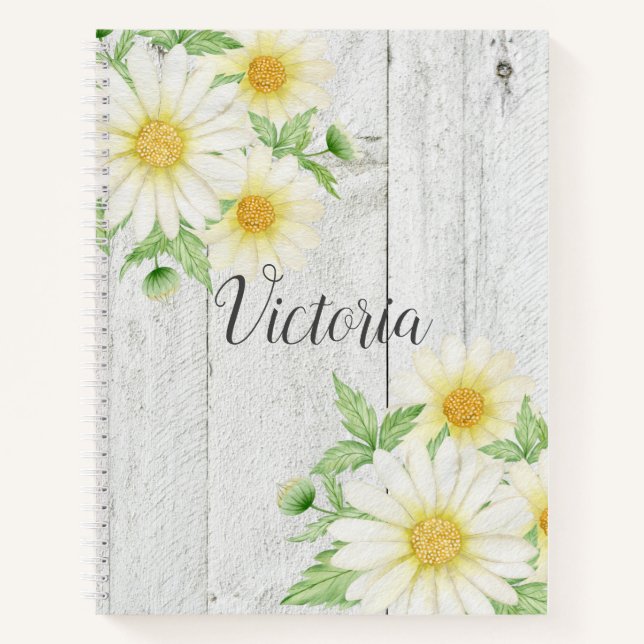 Carnet Daisies Floral Script personnalisé Rustique (Devant)