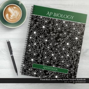 Carnet Daisy Fleur sauvage Black Green Nom de l'école Obj