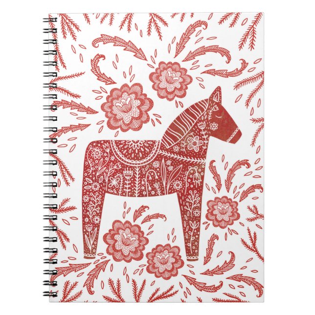 Carnet Dala suédois Cheval Rouge et Blanc Art populaire (Devant)