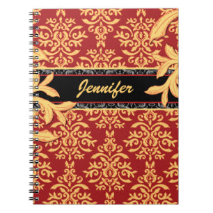 Carnet Damassé dorée élégante de rouge et d'or