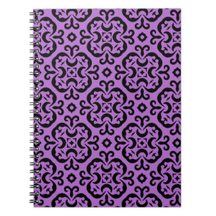 Carnet Damassé kaléïdoscopique noire et pourpre